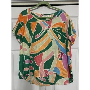 Christian Siriano 100% Linen Bold Geometric Print Top Multicolored Size 1X